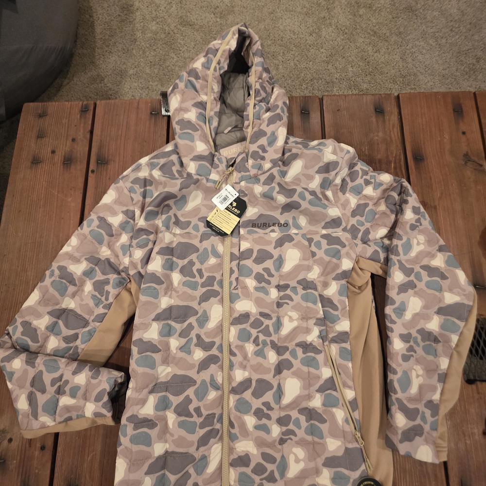 BURLEBO Neutral Camo Puffer Jacket in Tan, Olive, Taupe